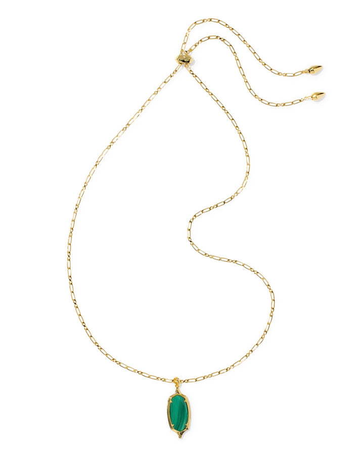 Dani Stepped Frame Gold Long Pendant Necklace Green Malachite