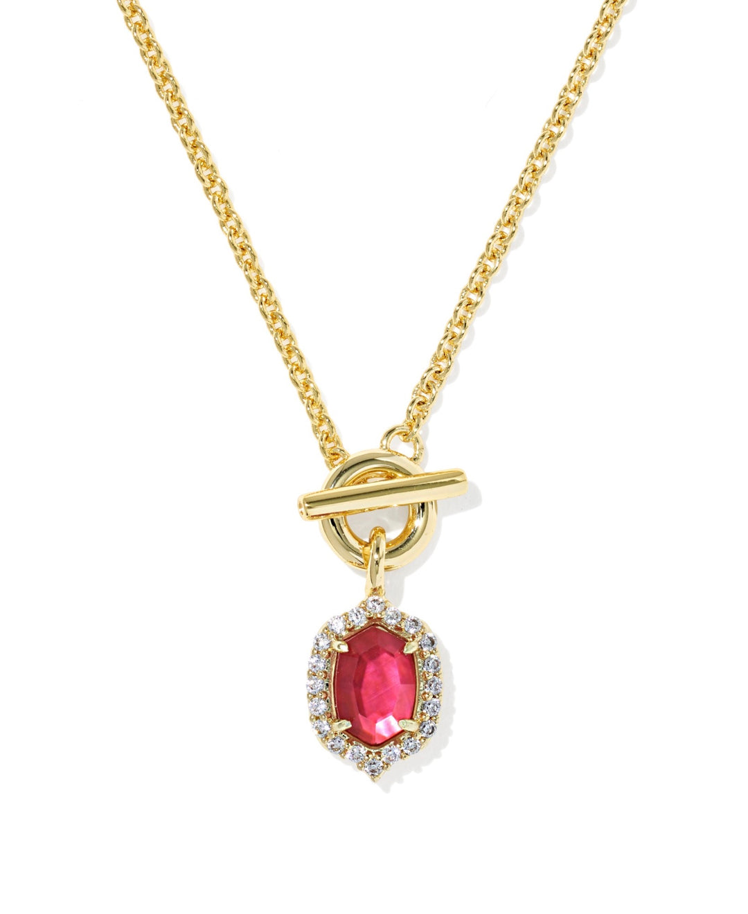 Daphne Crystal Frame Gold Toggle Necklace Dark Pink Illusion