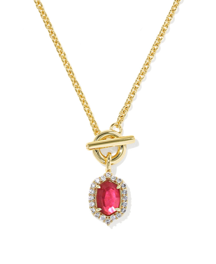 Daphne Crystal Frame Gold Toggle Necklace Dark Pink Illusion