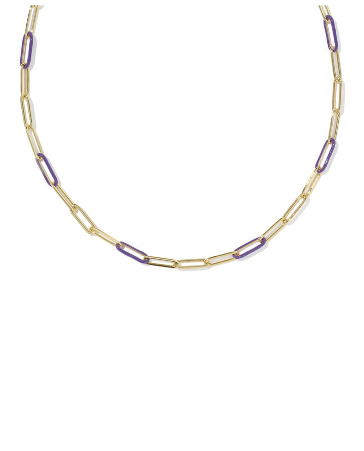 Courtney Gold Enamel Link and Chain Necklace Purple Enamel