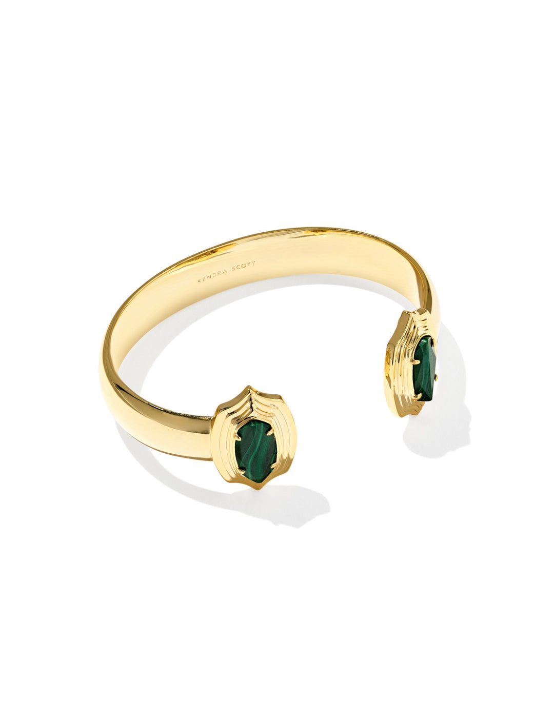 Elton Stepped Frame Gold Cuff Bracelet Green Malachite