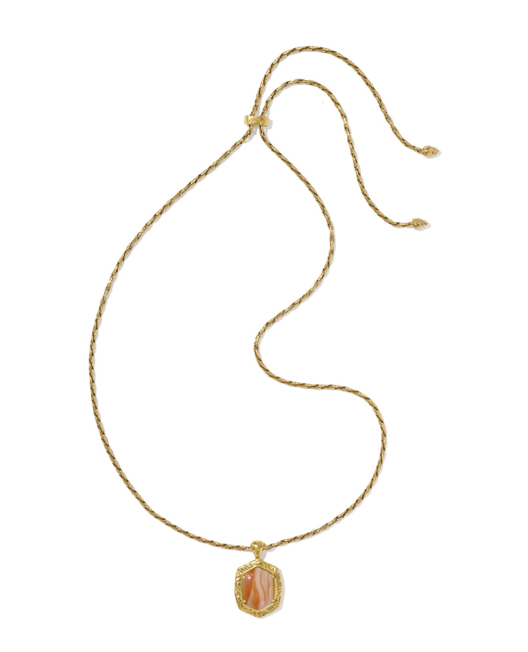 Tiger Striped Daphne Vintage Gold Small Long Pendant Necklace Orange Banded Agate