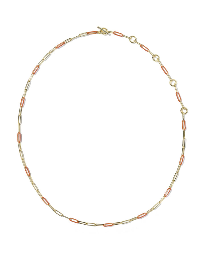 Courtney Gold Enamel Link and Chain Necklace Orange Enamel