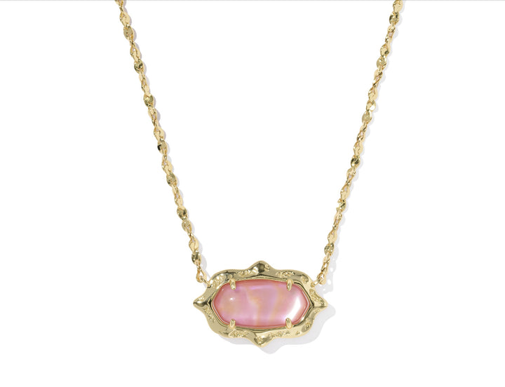 Kendra Scott- Elisa Scallop Frame Short Pendant Necklace Gold Light Pink Iridescent Abalone