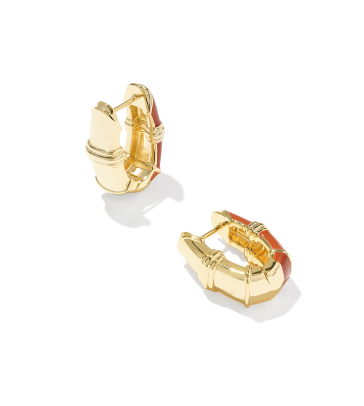 Courtney Gold Enamel Huggie Earrings Dark Orange Enamel