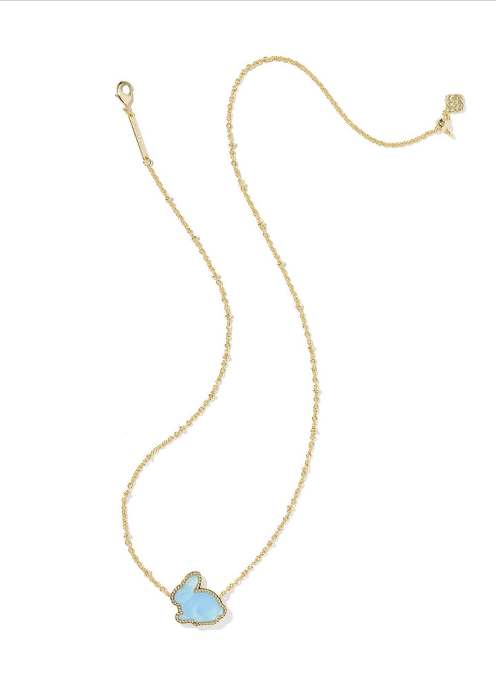 Kendra Scott-  Bunny Short Pendant Necklace Gold Matte Light Blue Dichroic Glass