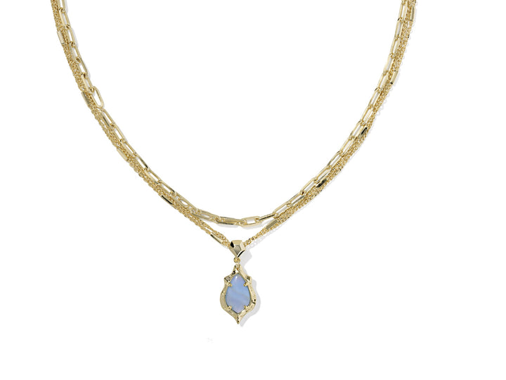 Kendra Scott- Adriana Scallop Frame Multi Strand Necklace Gold Sky Blue Iridescent Abalone