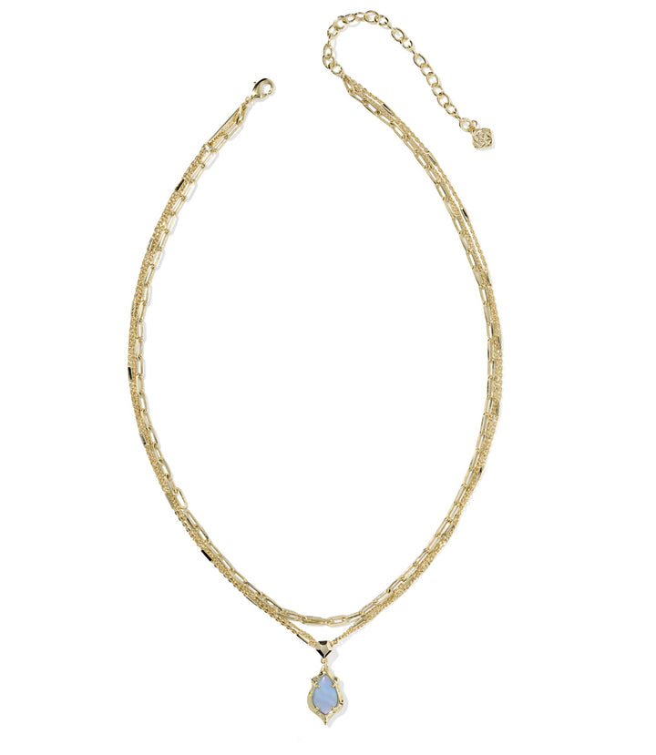 Kendra Scott- Adriana Scallop Frame Multi Strand Necklace Gold Sky Blue Iridescent Abalone
