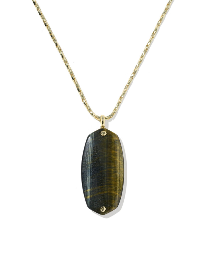 Danielle Riveted Gold Long Pendant Necklace Dark Brown Hawk’s Eye