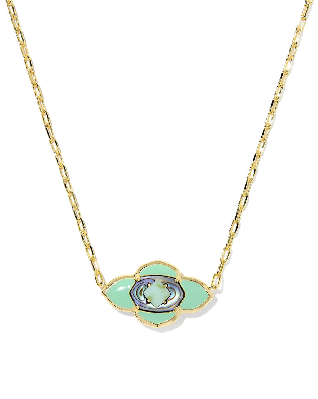 Abbie Sea Green Medallion Gold Short Pendant Necklace