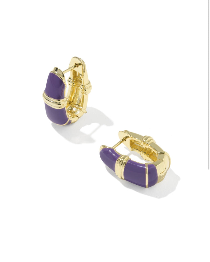 Courtney Gold Enamel Huggie Earrings Purple Enamel
