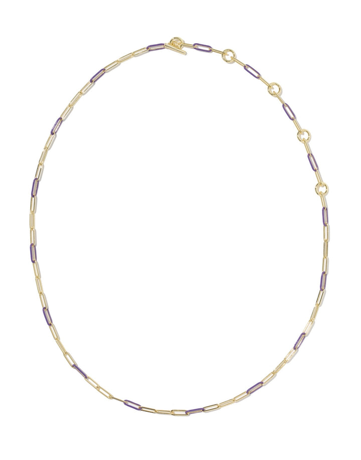 Courtney Gold Enamel Link and Chain Necklace Purple Enamel