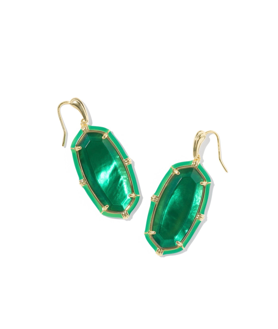 Elle Gold Enamel Drop Earrings Emerald Illusion