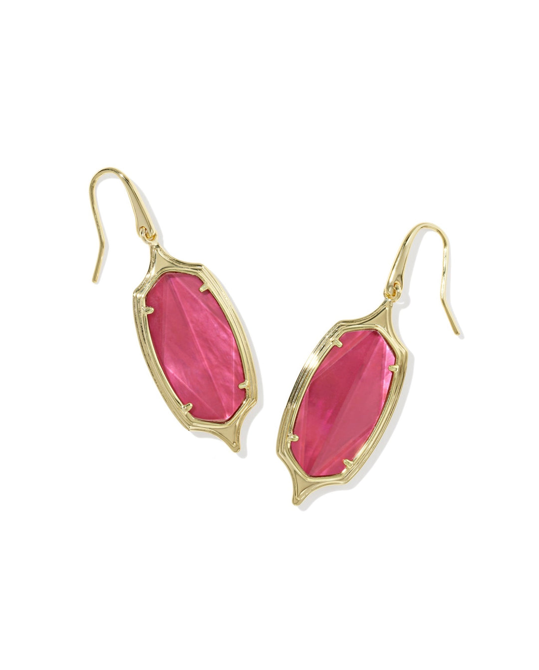 Dani Stepped Frame Gold Drop Earrings Dark Pink Illusion