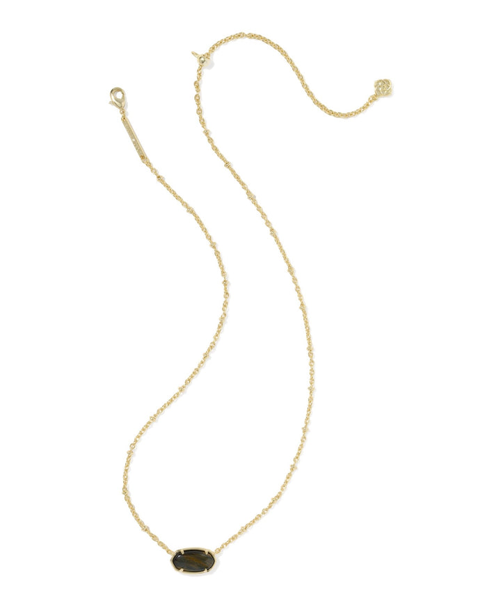 Tiger Striped Elisa Gold Short Pendant Necklace Dark Brown Hawk’s Eye