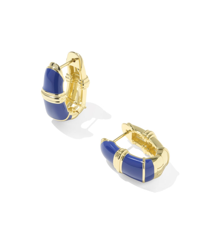 Courtney Gold Enamel Huggie Earrings Blue Enamel