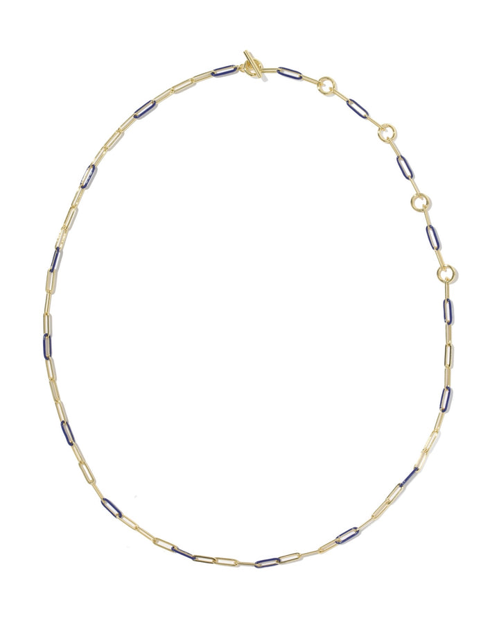 Courtney Gold Enamel Link and Chain Necklace Dark Blue Enamel