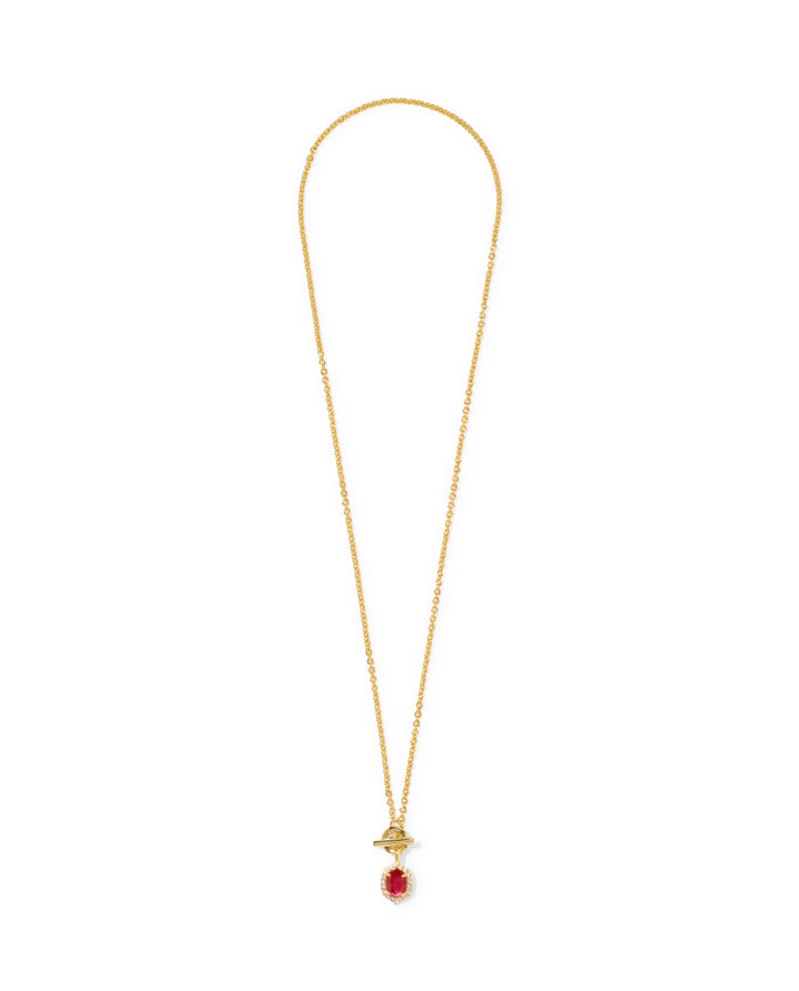 Daphne Crystal Frame Gold Toggle Necklace Dark Pink Illusion