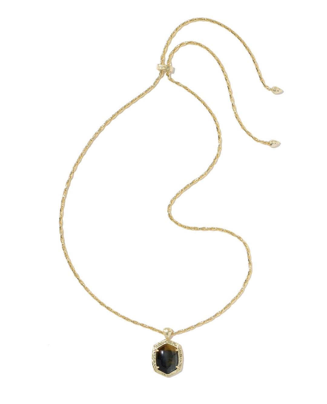 Tiger Striped Daphne Gold Small Long Pendant Necklace Dark Brown Hawk’s Eye