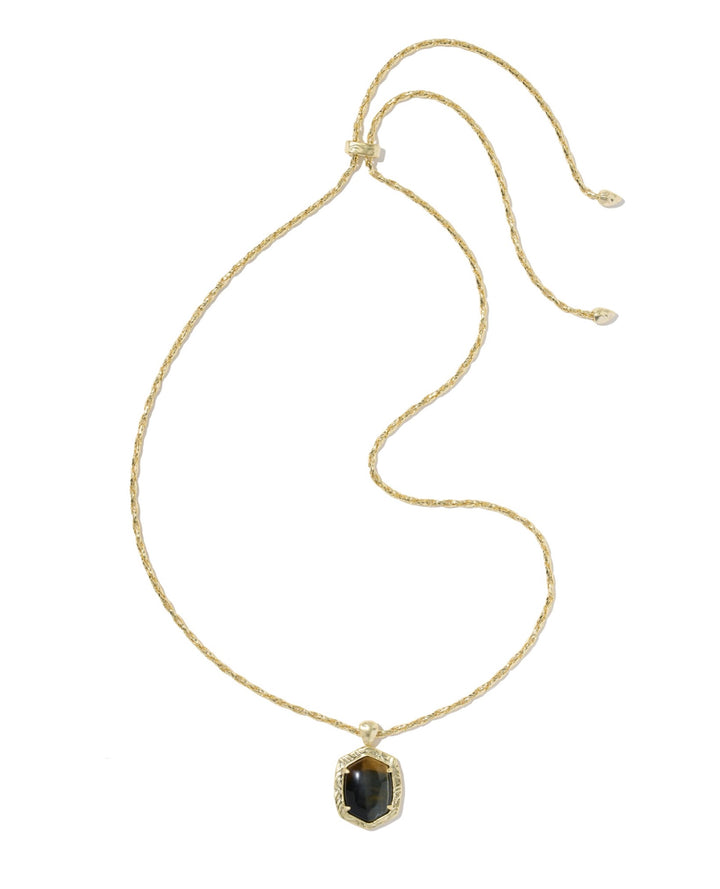 Tiger Striped Daphne Gold Small Long Pendant Necklace Dark Brown Hawk’s Eye