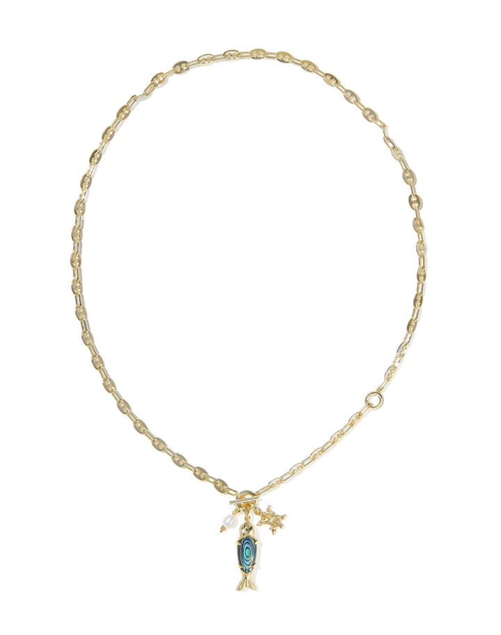 Parker Fish Long Charm Gold Abalone Shell Necklace