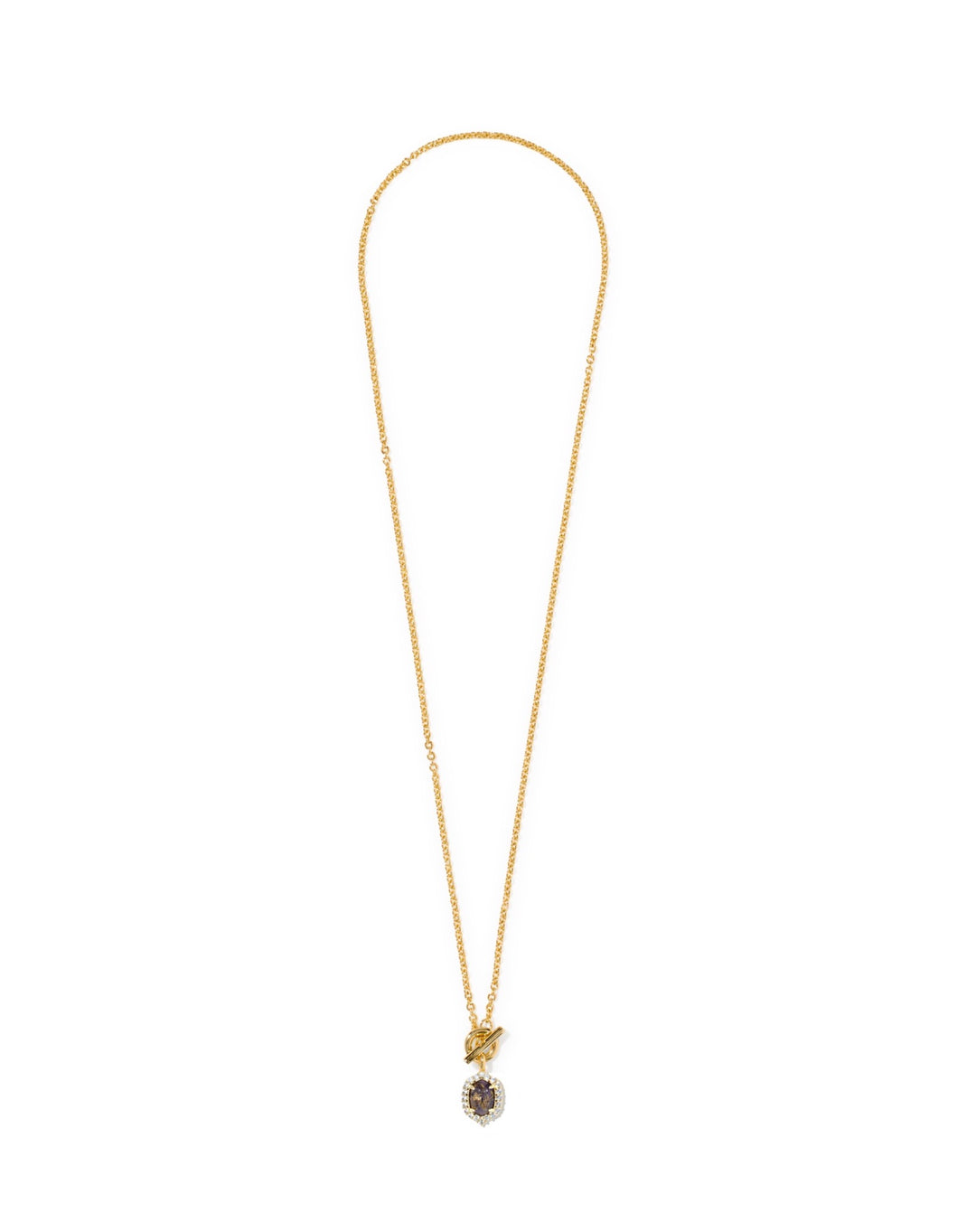 Daphne Crystal Frame Gold Toggle Necklace Purple Amethyst