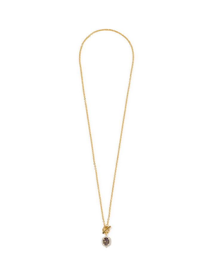 Daphne Crystal Frame Gold Toggle Necklace Purple Amethyst