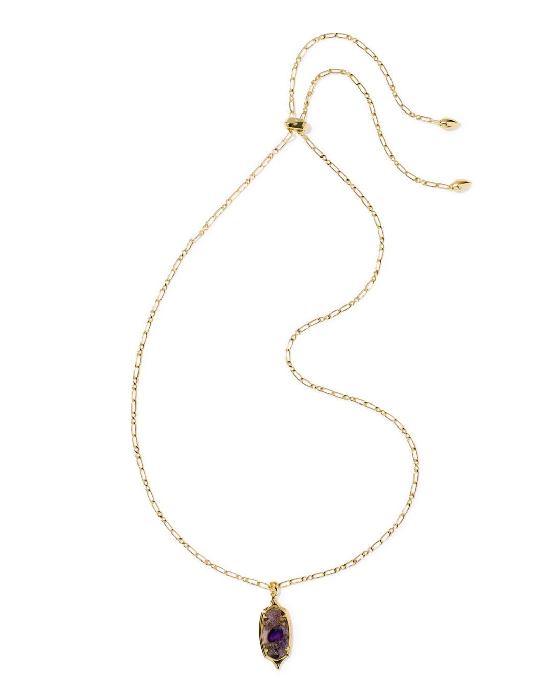Dani Stepped Frame Gold Long Pendant Necklace Bronze Veined Purple Amethyst