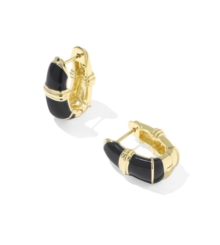 Courtney Gold Enamel Huggie Earrings Black Enamel