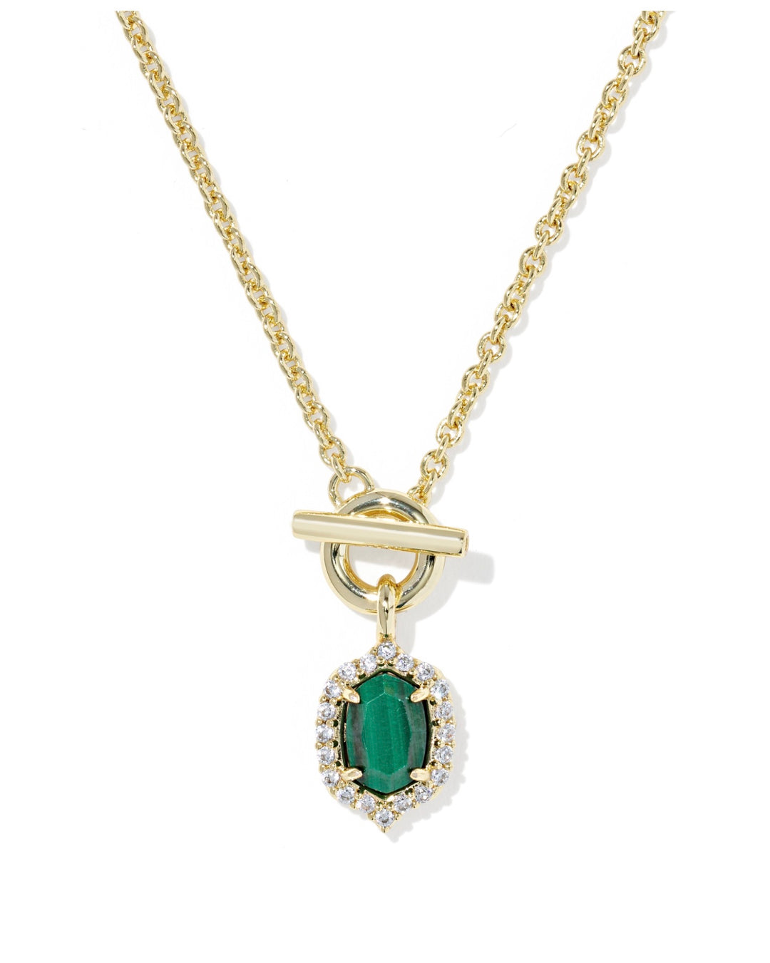 Daphne Crystal Frame Gold Toggle Necklace Green Malachite