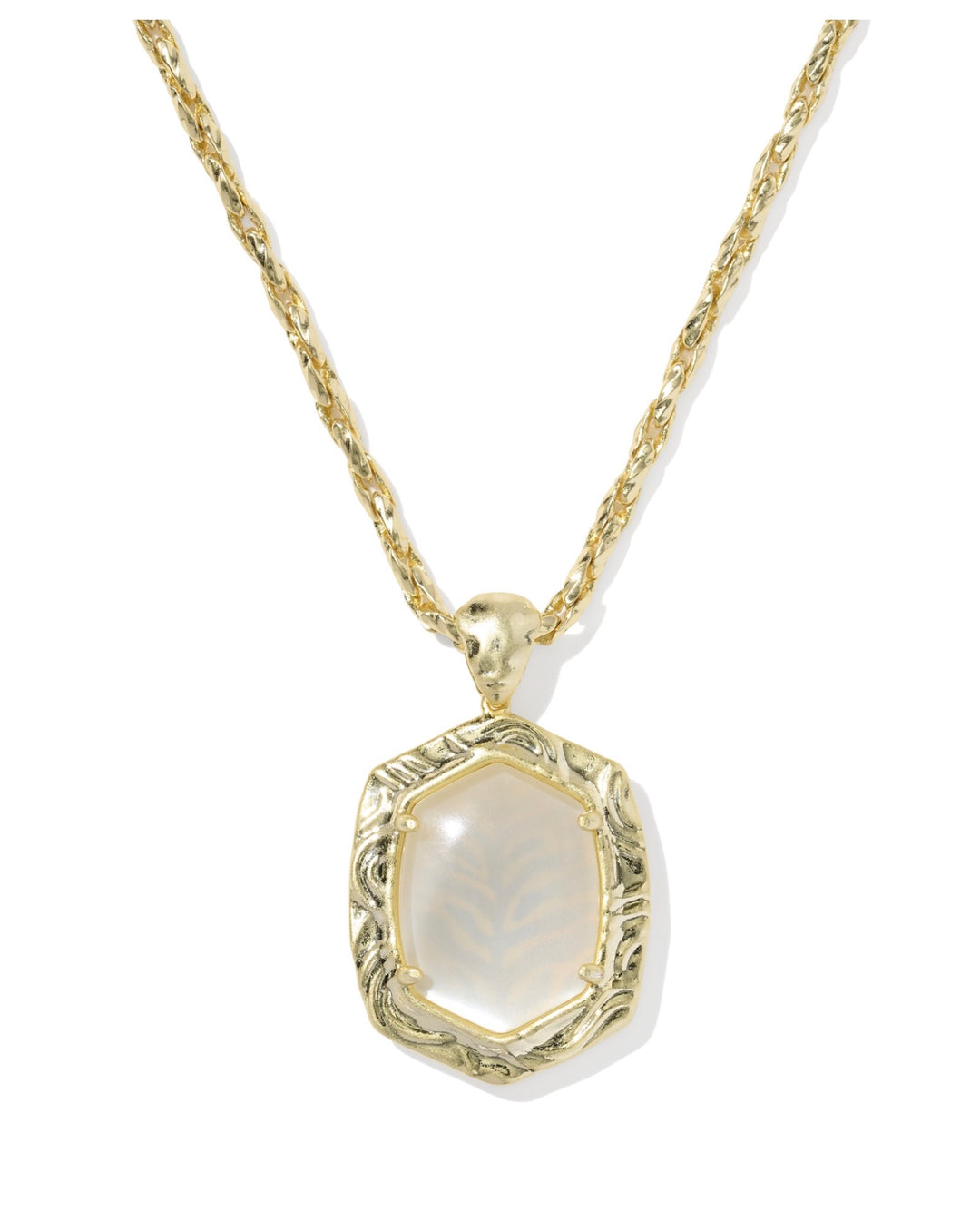 Tiger Striped Daphne Gold Small Long Pendant Necklace Gold Neutral Mother Of Pearl
