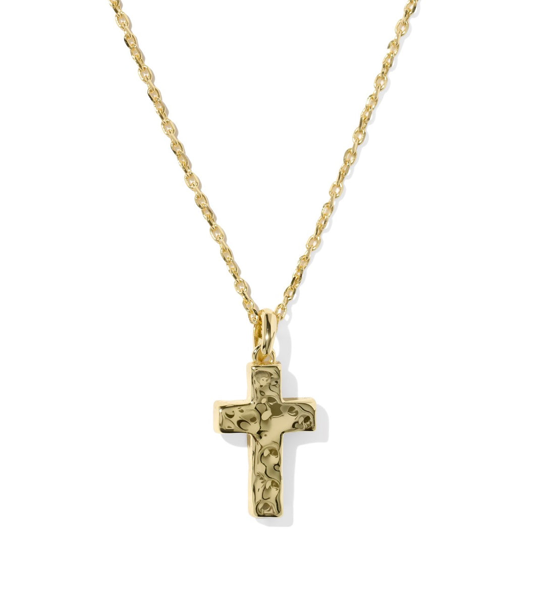 Kendra Scott- Cross Pendant Necklace Gold Matte Blush Pink Dichroic Glass