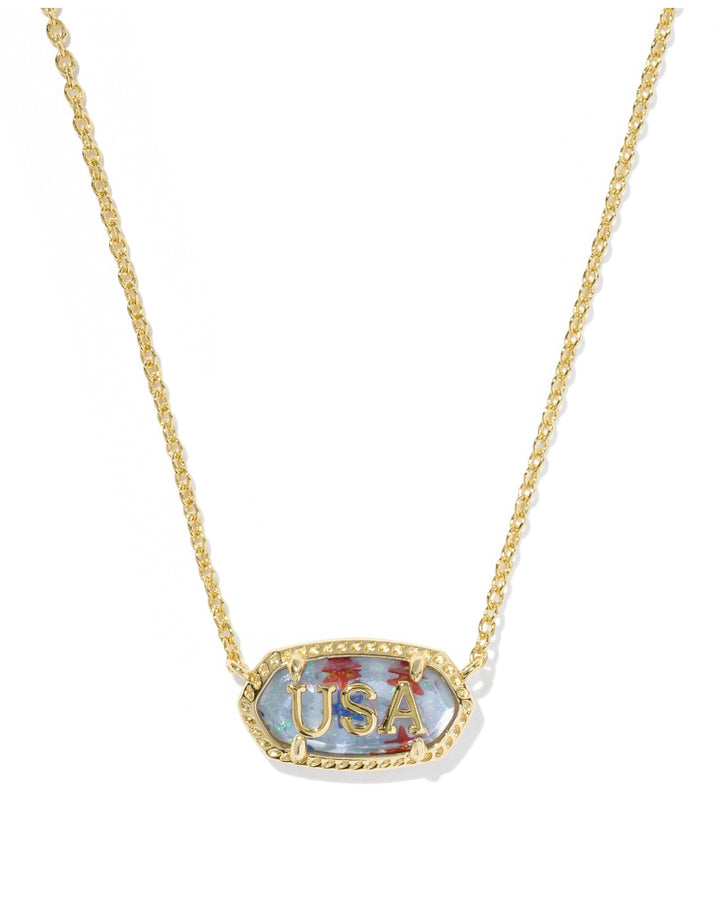 Elisa USA Short Pendant Necklace Gold Red White Blue Star Illusion
