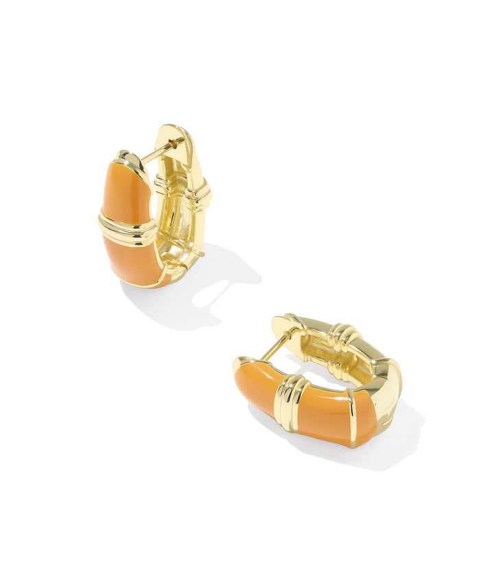 Courtney Gold Enamel Huggie Earrings Bright Orange Enamel
