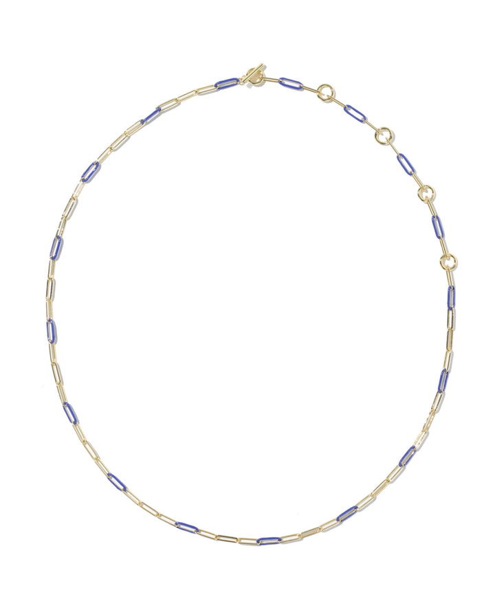 Courtney Gold Enamel Link and Chain Necklace Blue Enamel