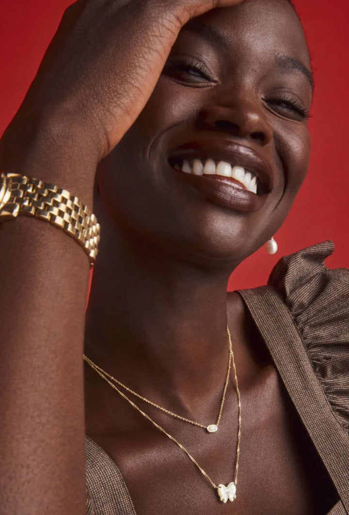 Haley Bow Gold Short Pendant Necklace- Ivory Mother-of-Pearl