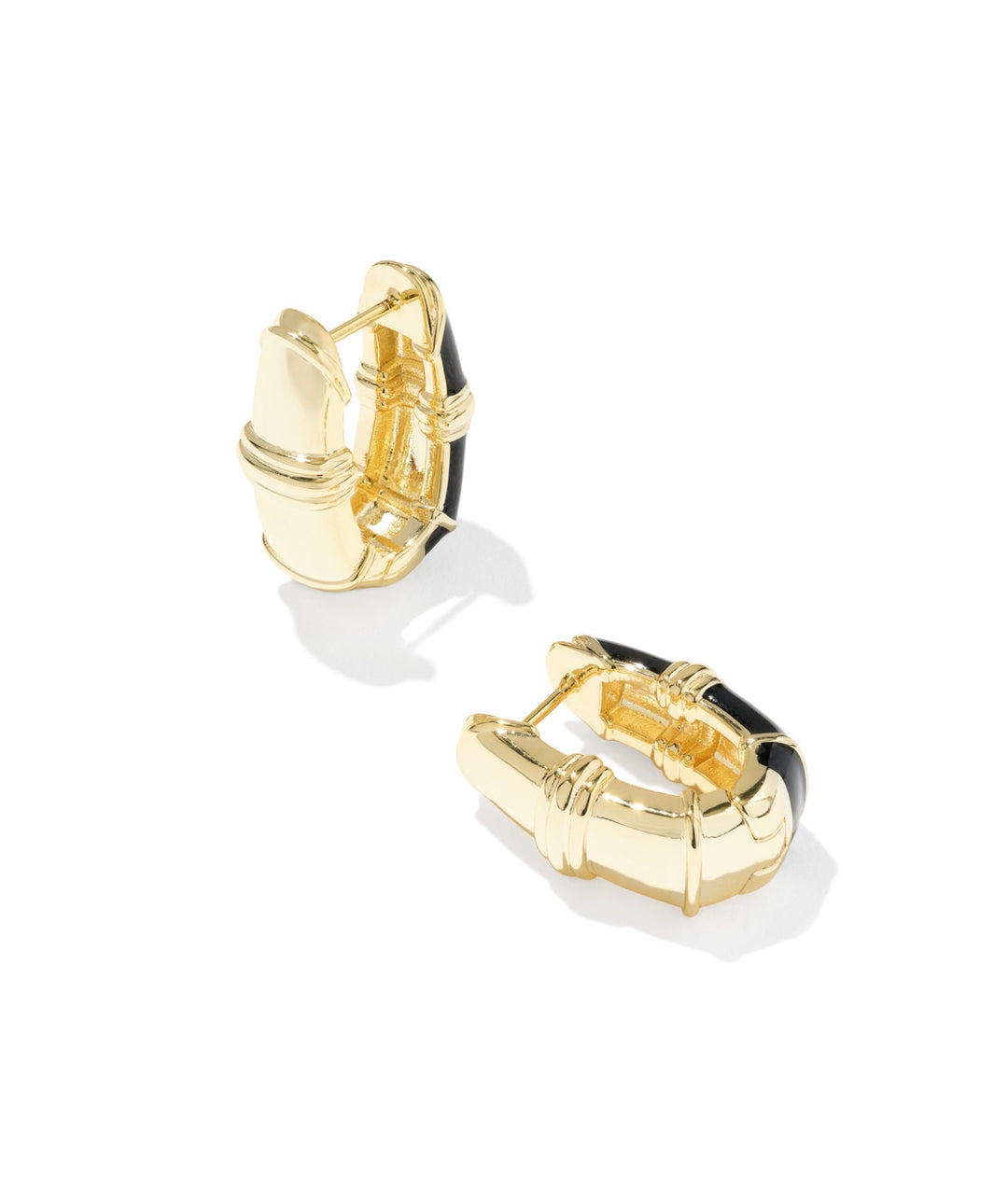 Courtney Gold Enamel Huggie Earrings Black Enamel