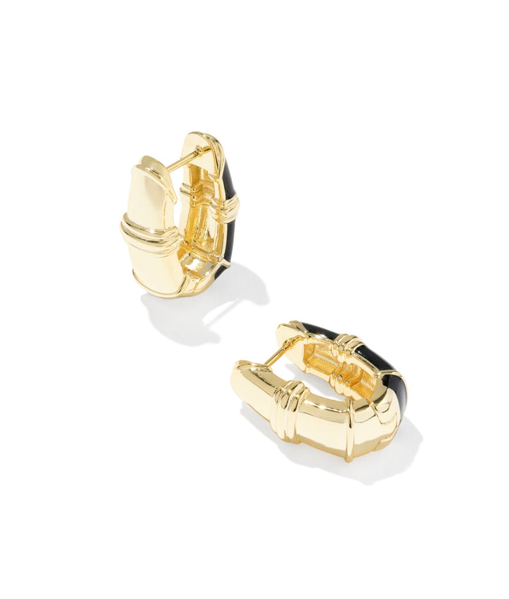 Courtney Gold Enamel Huggie Earrings Black Enamel