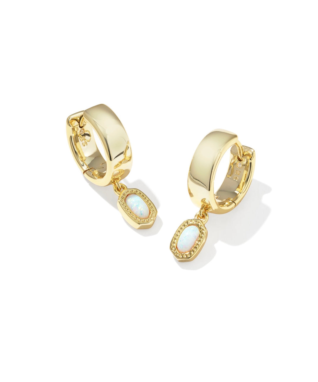 Mini Ellie Gold Bright White Lab Grown Opal Wide Huggie Earrings