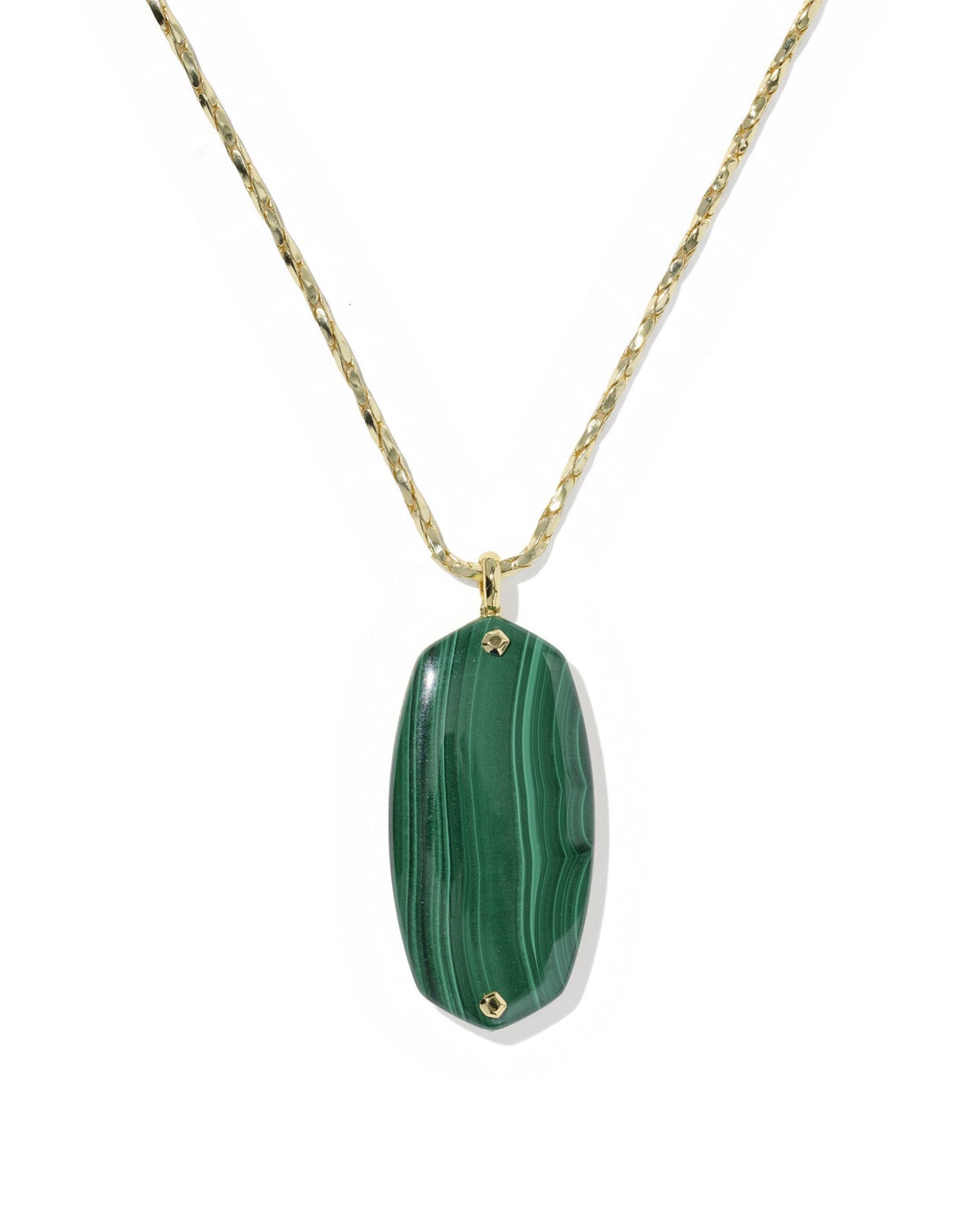 Danielle Riveted Gold Long Pendant Necklace Green Malachite