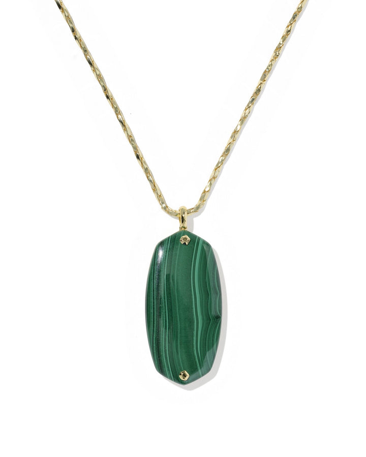 Danielle Riveted Gold Long Pendant Necklace Green Malachite
