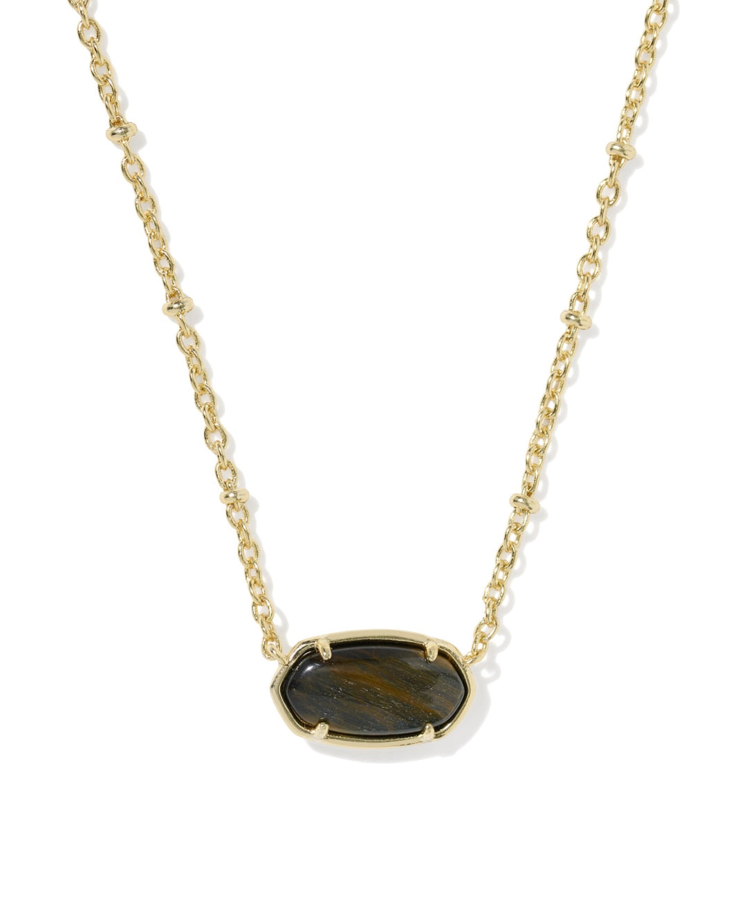 Tiger Striped Elisa Gold Short Pendant Necklace Dark Brown Hawk’s Eye
