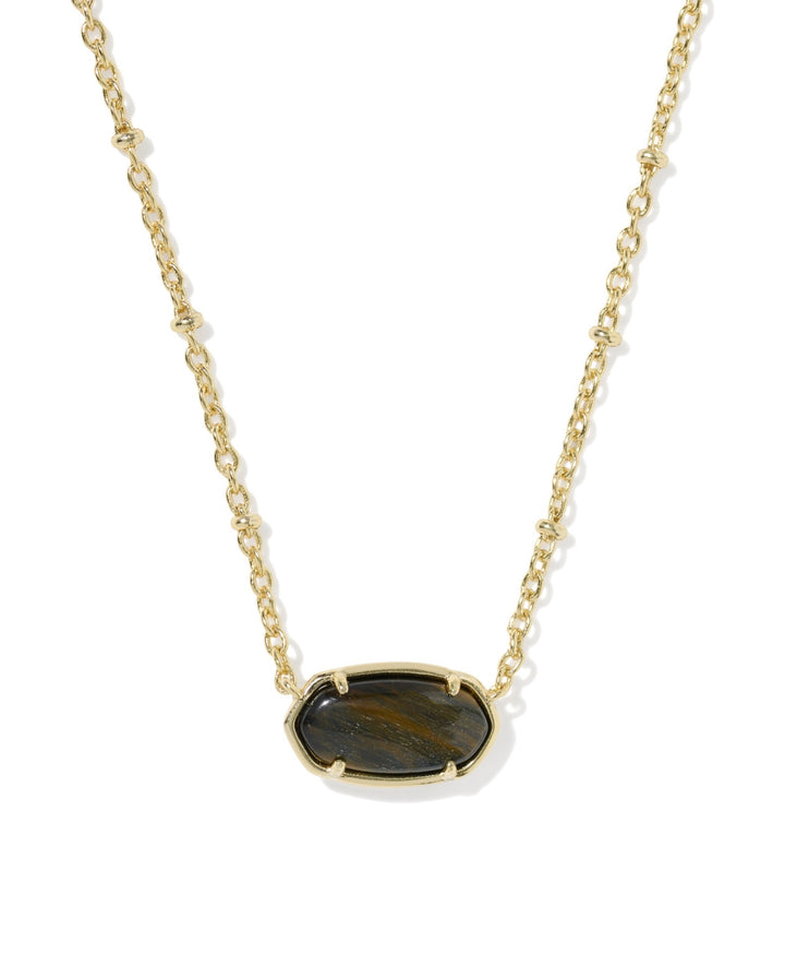 Tiger Striped Elisa Gold Short Pendant Necklace Dark Brown Hawk’s Eye