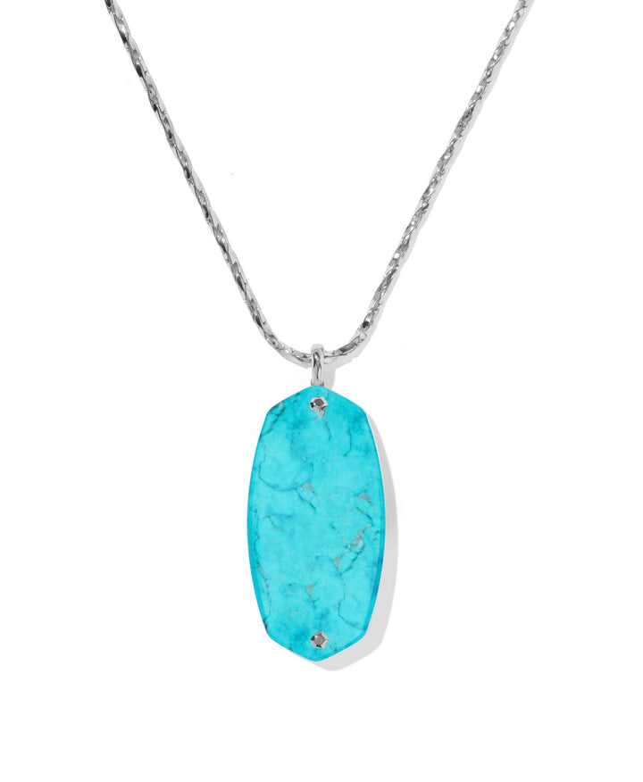 Danielle Riveted Silver Long Pendant Turquoise Necklace
