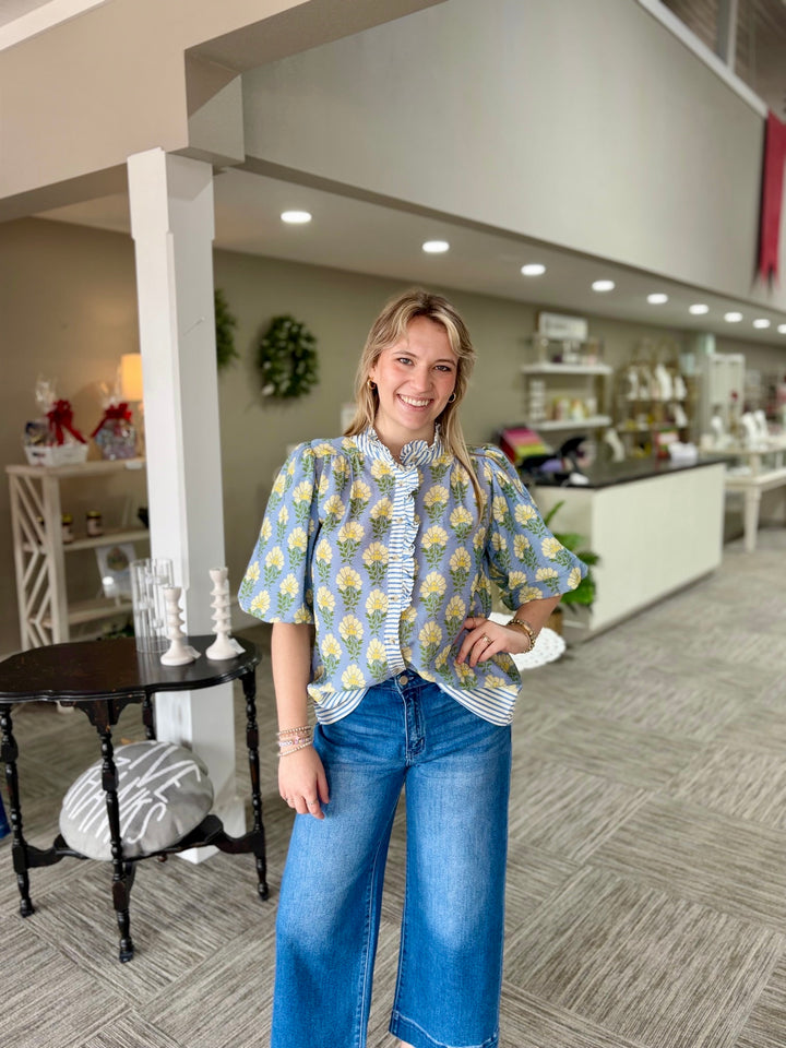 Misty Blue Button Top