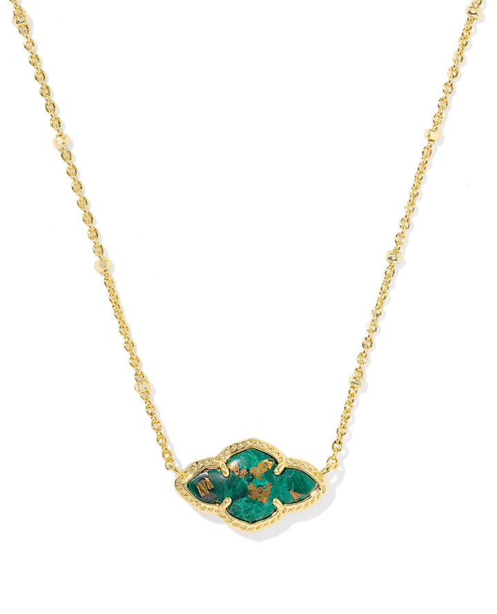 Abbie Pendant Necklace Gold Bronze Veined Green Malachite