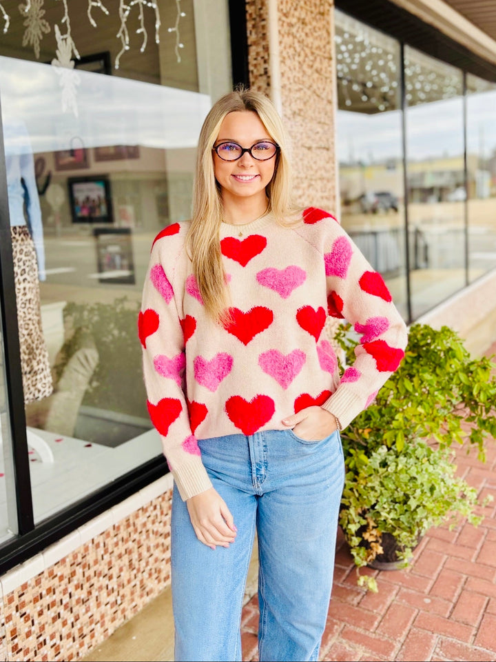 Embroidered Heart Raglan Sweater