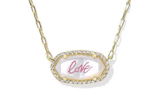 Elisa Pave Frame Gold Short Pendant Necklace - Love Script