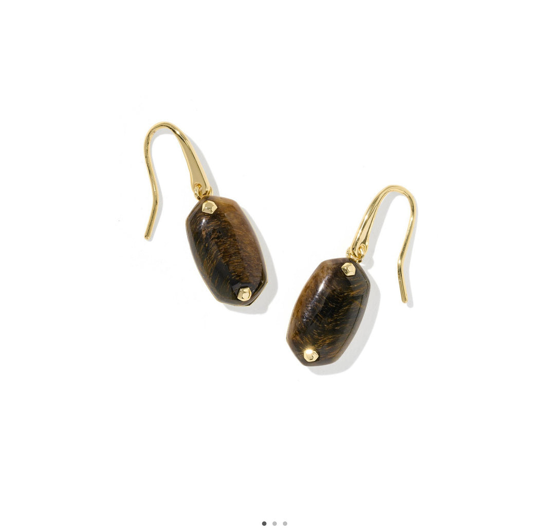 Lee Riveted Gold Drop Earrings Dark Brown