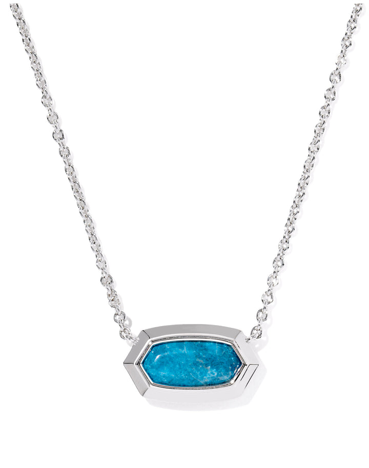 Elisa Bezel Short Pendant Necklace Silver Variegated Indigo Magnesite